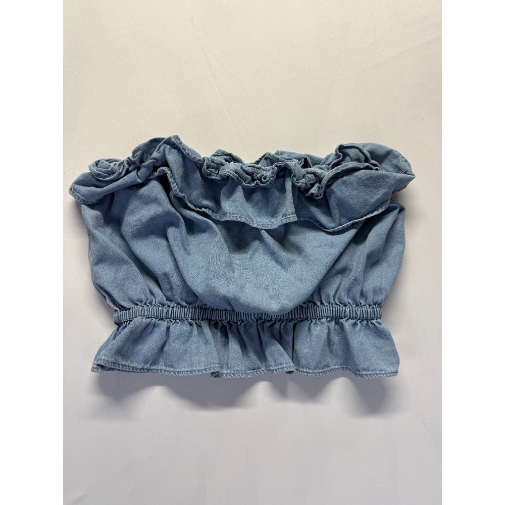 American Eagle Outfitters Tube Top Womens Large‎ Blue Ruffle Cropped Strapless